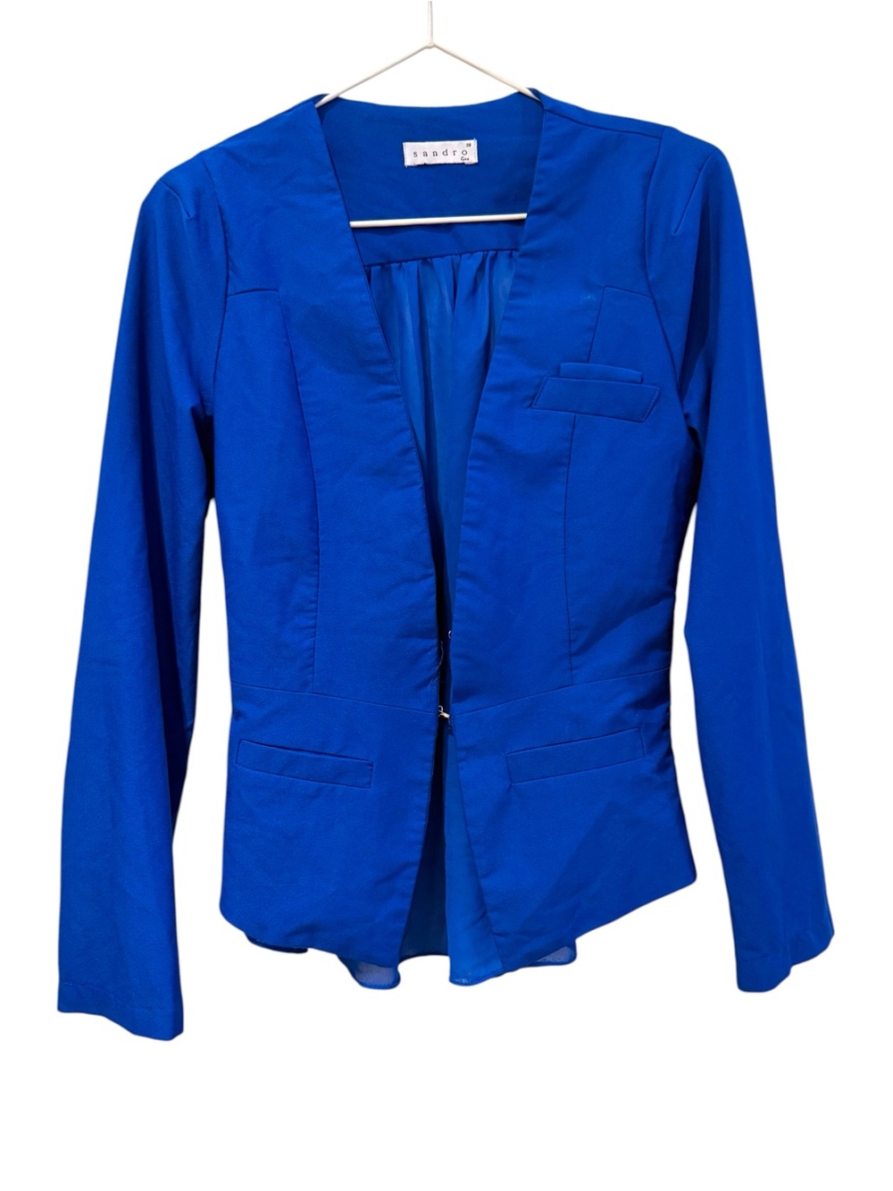 Sandro Paris Cobalt Blue Sheer Back Structured Blazer Size 38 Waistcoat - Picture 2 of 2